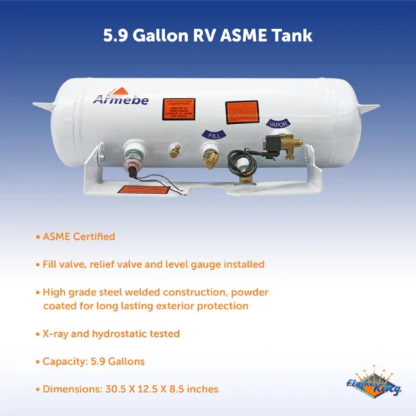 Flame King 5.9 Gallon ASME RV Trailer Propane Tank with Remote Valves & Solenoid - Image 2