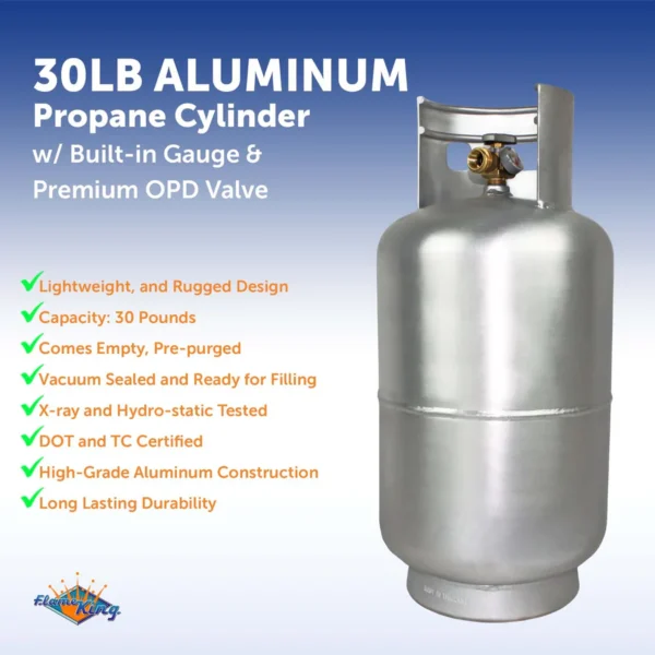 Flame King Lightweight 30lb Aluminum Propane Tank Cylinder Gauge and OPD Valve - Image 3